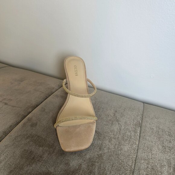 Guess GWHabbit Rhinestone Strap Mule Slip On Heels Nude Champagne Size 8M - Picture 6 of 8